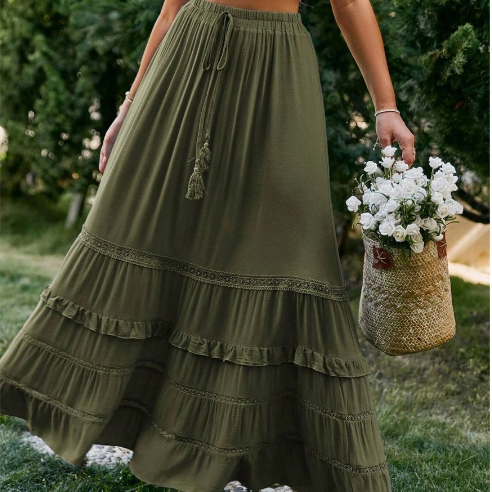 Ruffle Hem Skirt, Simplee Tie Waist Ruffle Hem Skirt